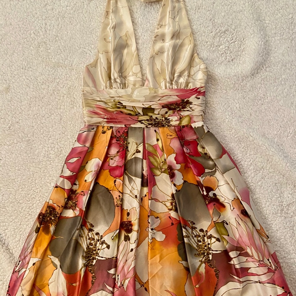 Flowered Silk Halter Dress